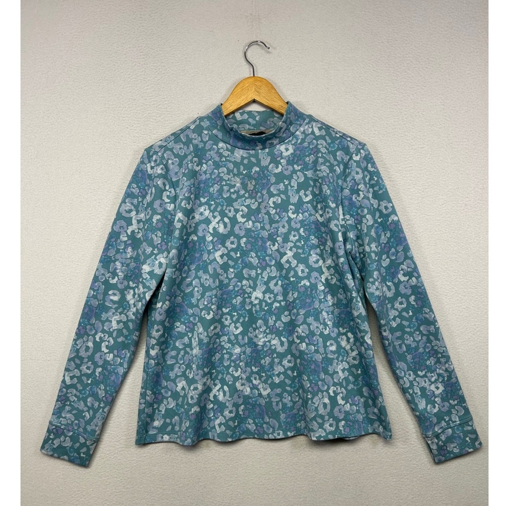 Mod Contemporary Isaac Mizrahi Live! Womens Medium Blue Floral Leopard Mock Neck